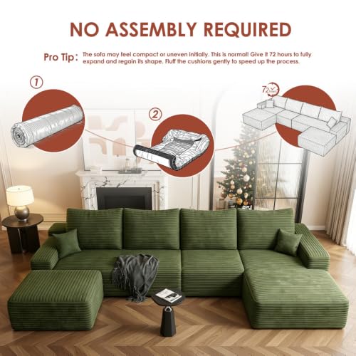 Image of Boneless Couch, Modular Sectional Couches for Living Room, U-Shaped Cloud Couch Sofa with Deep Seat, Fluffy Corduroy Upholstered Corner Sofa