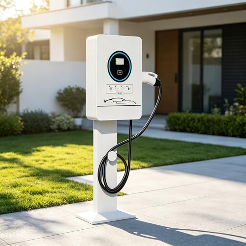 Smart EV Charging Station, Dual Port Fast Electric Vehicle Charger, Level 2 Pedestal EV Charger, Simultaneous Charging Electric Vehicle Charging Stations for Apartment Complex Fleet Parking Lot
