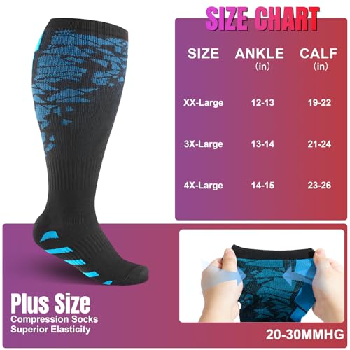 Image of bropite 3 /4 Pairs Plus Size Compression Socks Extra Wide Calf Women&Men 20-30mmHg Support Dancing Cycling Running Climbing