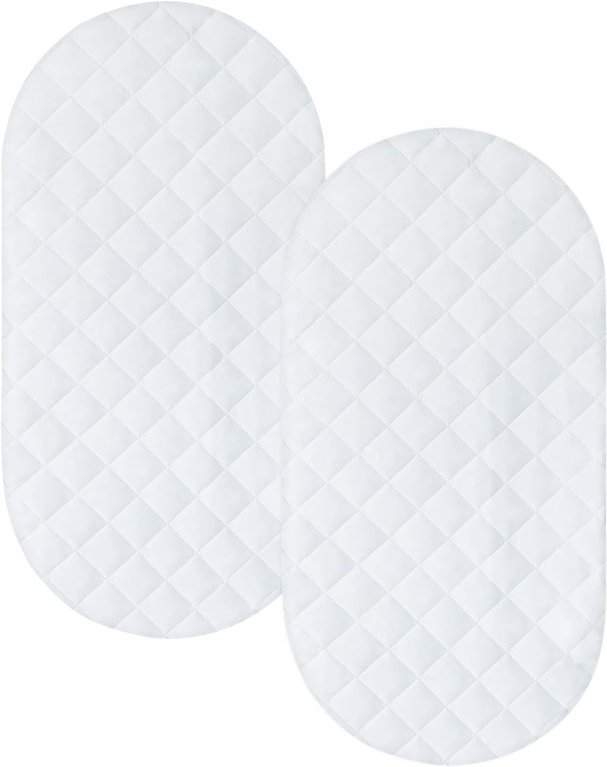 Bassinet Mattress Pad Cover Fit for Hourglass/Oval Bassinet Mattress, Waterproof Bassinet Mattress Protector Quilted Bassinet Sheets (32"x17") 2 Pack for Boys Girls, White