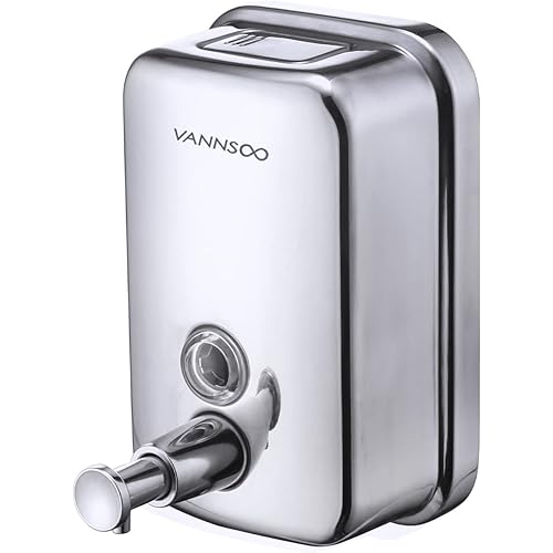 Commercial Soap Dispenser Wall Mount Stainless Steel Manual Liquid Pump Rust-Proof Leak Free for Bathroom (17 fl oz / 500ml)