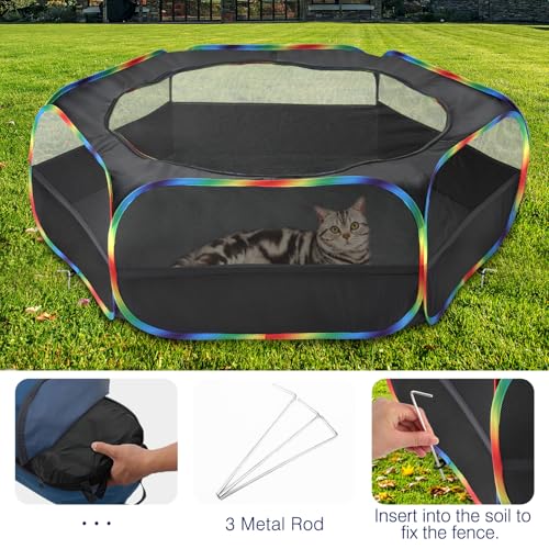 Image of Pawaboo Small Animal Playpen with Zippered Cover, Black + Rainbow