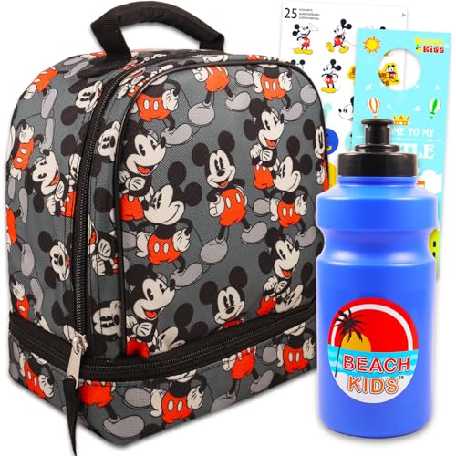 Disney Mickey Mouse Lunch Box for Boys Set - Bundle with Insulated Mickey Lunch Bag, Water Bottle, Stickers, More Lunch Kit for Kids