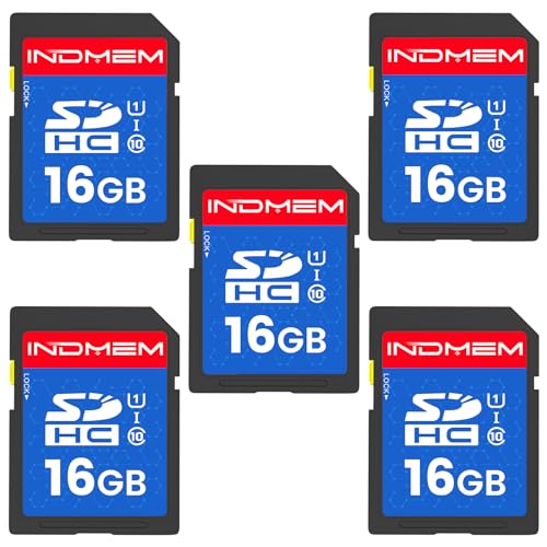 INDMEM SDHC-Speicherkarten, 16 GB, UHS-I U1, Klasse 10, High-Speed-Full-HD-Video, kompatibel mit digitalen Point-and-Shoot-Kameras, HD-Camcordern, DSLR und PC, 16 GB (5 Stück)