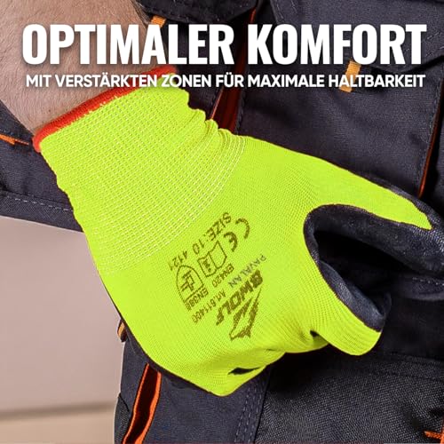 BWOLF PAVALAN 12 Paar Handschuhe Arbeitshandschuhe Herren Arbeitshandschuhe Damen Mechaniker Handschuhe Herren Montagehandschuhe mit robuster Latex Beschichtung (12, 10)