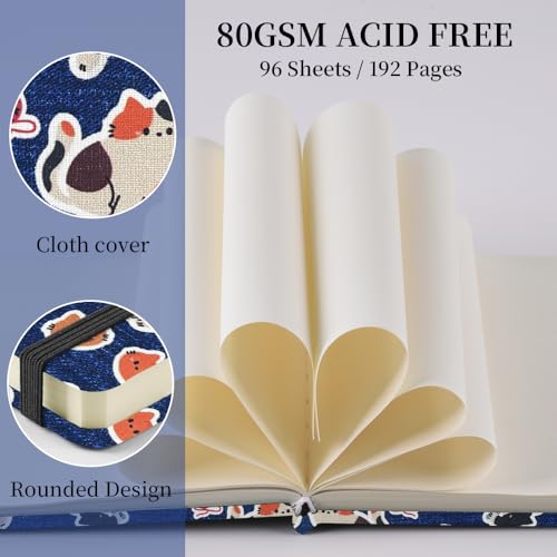 Image of 4.8 inch Pocket Sketch Book,80gsm Hardcover Art Sketchbook for Drawing Journal | Cloth Cover,80gsm Blank Paper,96Sheets,Lay-Flat,Portable Travel Creation Paint Diary Memo Planner,Dry MediaLine Ball Cat