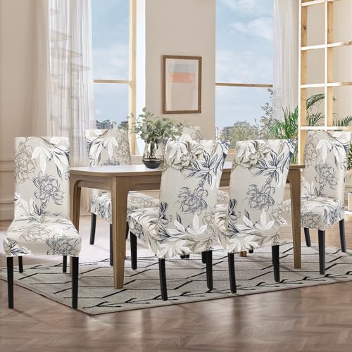 Image of SearchI Printed Dining Room Chair Covers Set of 4, Stretch Kitchen Chair Covers Washable Parsons Chair Slipcover Removable Dining Chair Protectors for Hotel,Ceremony(Flower Pattern3)