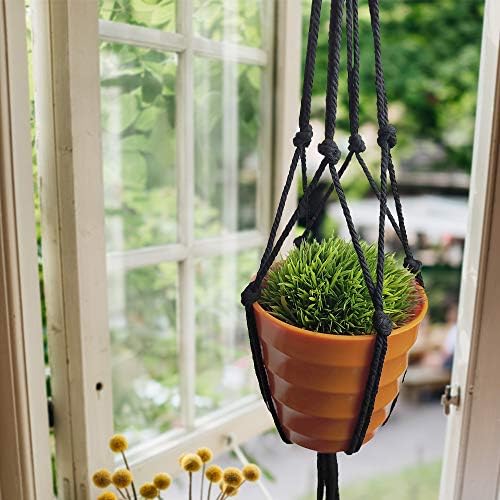 koitoy 2 Pack Plant Hanger Macrame Hanging Planter Indoor/Outdoor,Wall Hanging Plant Holders,Flower Hanging Cotton Rope Boho Style Home Decor(1.05m) Black