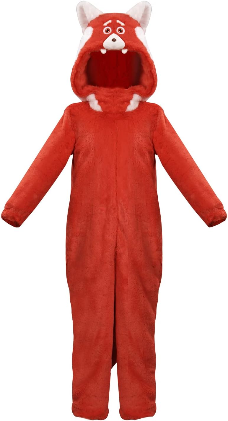 BawbetsRed Mei Panda Costume Cosplay Onesie Plush Jumpsuit Meilin Bodysuit Halloween Cute Outfits
