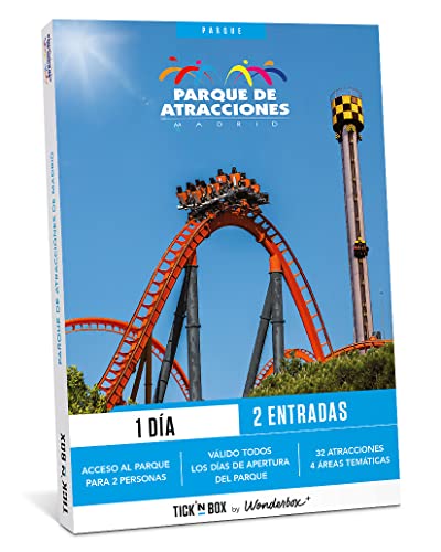 Tick&Box - Caja Regalo - Parque de Atracciones - 1 Día - 2 Entradas - 32 Atracciones - 4 Area Temáticas - Regalo Cumpleaños Tick&Box - Caja Regalo - Parque de Atracciones - 1 Día - 2 Entradas - 32 Atracciones - 4 Area Temáticas - Regalo Cumpleaños