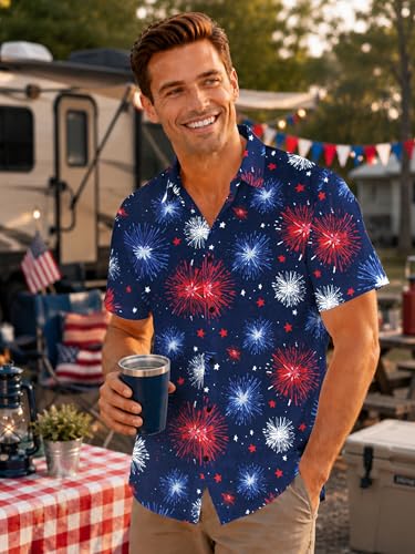 Image of Yoimira Hawaiian Shirts for Men, Print Mens Casual Short Sleeve Button Down Shirts Floral Aloha Beach Shirt