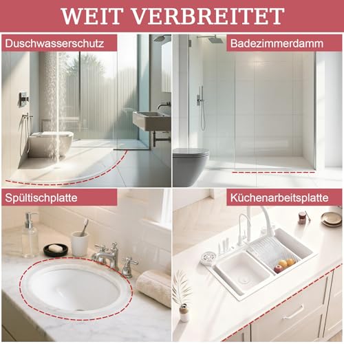 alophoty 1M Schwallschutzleiste Dusche Selbstklebend Transparent- Silikon Wasserstopper Dusche Boden, Nass-Trocken-Trennung für Dusche, Bad und Küche, Einfache Montage