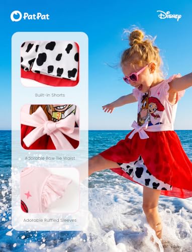 Image of Disney Princess Frozen Elsa Minnie Mouse Stitch Toddler Girl Romper With Skirt Overlay Summer Jumpsuit with Bow 2-6 Years