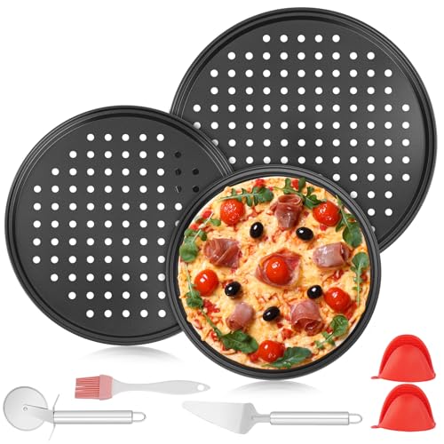 3 Pack Pizza Pan Round Pizza board Carbon Steel Pizza Baking Pan with Accessories Non-Stick Cake Pizza Crisper Server Tray Stand for Home Kitchen Oven Restaurant Pizza Bakeware Pizza Cutter and Slicer 3 Pack Pizza Pan Round Pizza board Carbon Steel Pizza Baking Pan with Accessories Non-Stick Cake Pizza Crisper Server Tray Stand for Home Kitchen Oven Restaurant Pizza Bakeware Pizza Cutter and Slicer