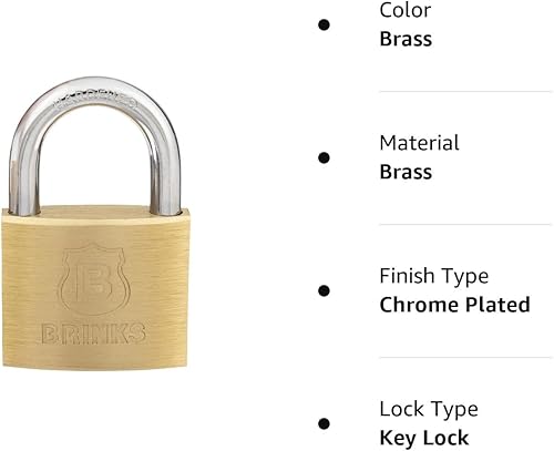 Miniatura 10 de BRINKS - Candado con llave de latón macizo de 1.575 in con espacio libre de grillete de 78" - Cromado con grillete de acero endurecido