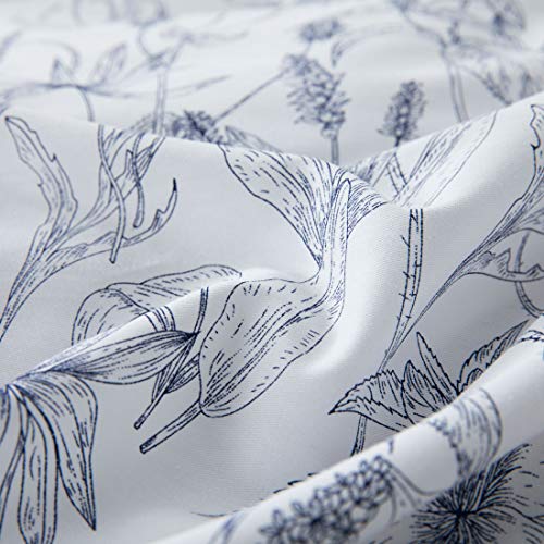 image for ATsense Duvet Cover Queen, 100% Cotton, Blue Floral, Bloom Pattern, 3-