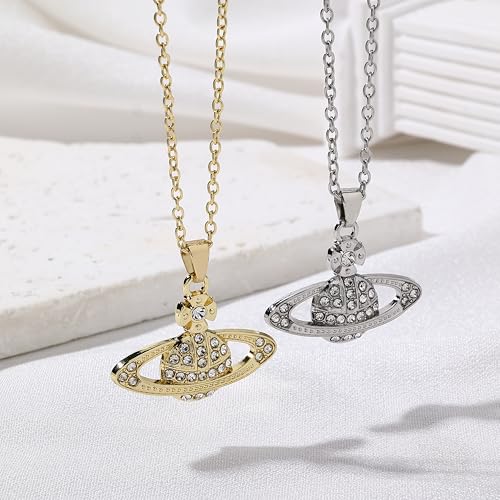 Collier Saturne pendentif planète mixte acier inoxydable argenté - 2