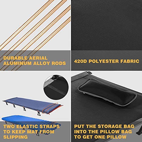 Kingcamp Ultralight Compact Camping Cots Folding Tent Cot Bed With Pillow For Indoor Or Outdoor Use, 4.9 Pounds (Black) #TOP4