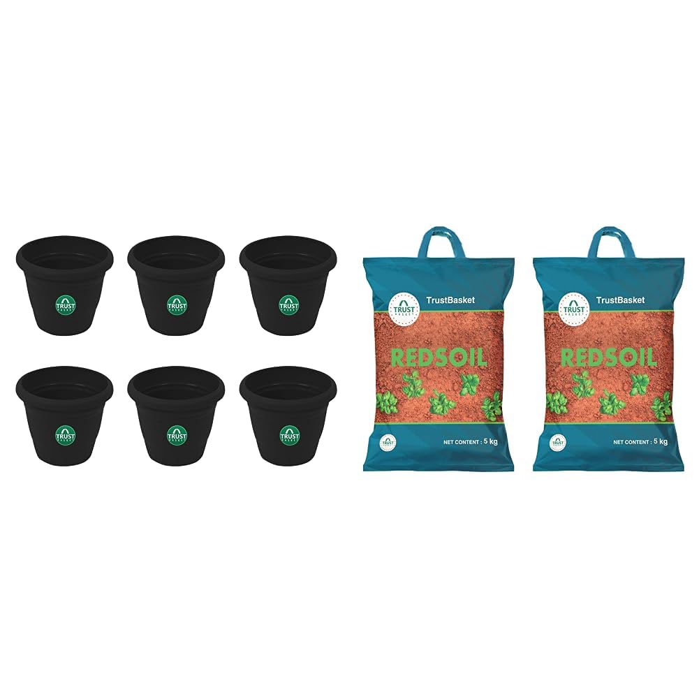 Black Plastic Plant Pots - Set of 6 (10 Inch) -7