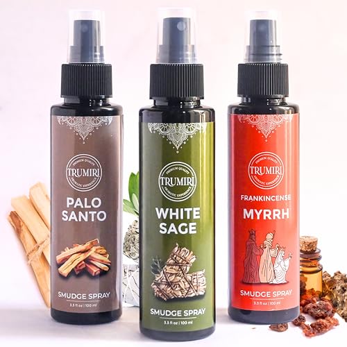Set of 3 Smudge Sprays White Sage|Palo Santo|Frankincense Myrrh for Spiritual Cleansing of Negative Energy and Protection - Natural Room Sprays and Body Mists Made with Non Toxic Essential Oils