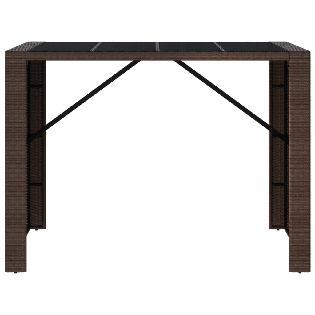 vidaXL Table de Bar et Dessus en Verre Marron 145x80x110 cm Poly rotin, Table de fête, Table de pub, Table de Bar de Petit déjeuner, Table de bistrot