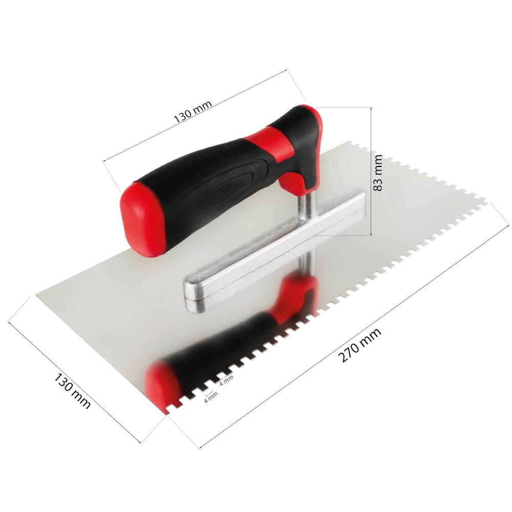 Curseur à dents 4x4 mm pour la pose de carrelage Spatule dentaire Curseur en acier inoxydable Poignée ergonomique Profi Acier inoxydable 270 x 130 mm