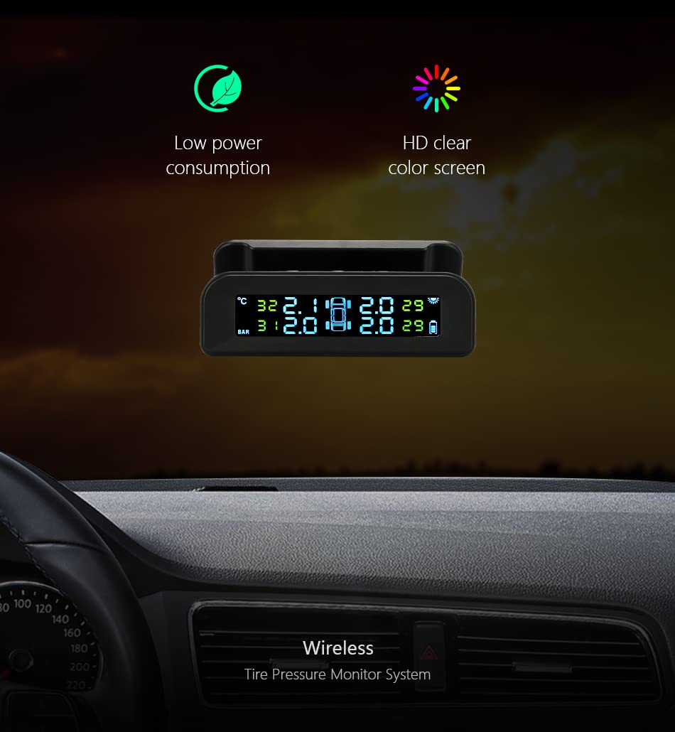 Tpms Sistema di monitoraggio della pressione dei pneumatici for auto intelligente Display dell'orologio digitale solare Sistema di allarme di sicurezza della temperatura della pressione dei pneumatici