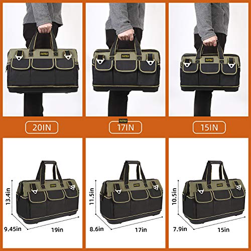 Image of FASTECH 20-inch Wide Mouth Tool Bag with Water Proof Molded Base,Wide Mouth Tool Tote Bag,Waterproof Tool Organizer Bag for Men with Adjustable Shoulder Strap (20 inch)