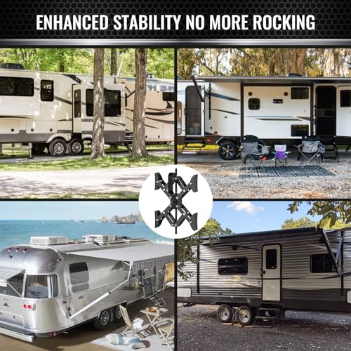 Image of AUH X-Shaped RV Stabilizer Wheel Chock (Allows Drilling for Adjustment) Travel Trailer Stabilizers, Anti-Motion Tire RV Accessories for Tandem Axle RV Trailer Camping - 2 Pack (Black)