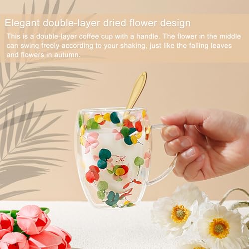 Taza de vidrio doble capa con flores secas 280 ml miniatura 3