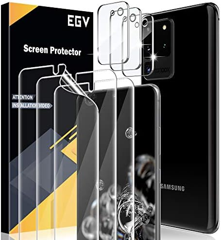 EGV 5Pack 2pcs Flexible TPU Screen Protector + 3pcs Tempered Glass Camera Lens Protector Compatible with Samsung Galaxy S20 Ultra 6.9-inch,Positioning Tool, Support Fingerprint, Bubble Free