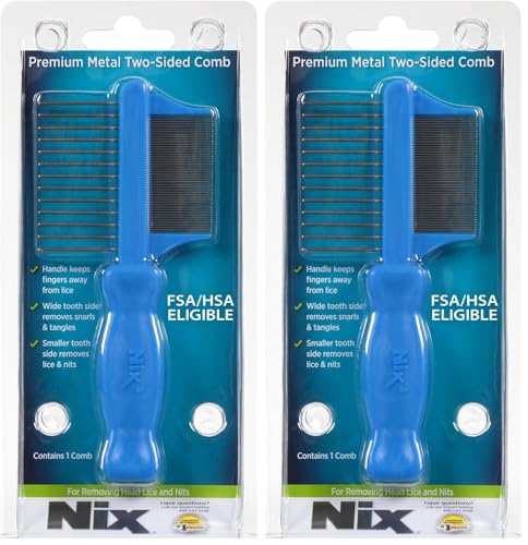 Nix Premium 2-Sided Metal Lice Removal Comb (Pack of 2) Blue
