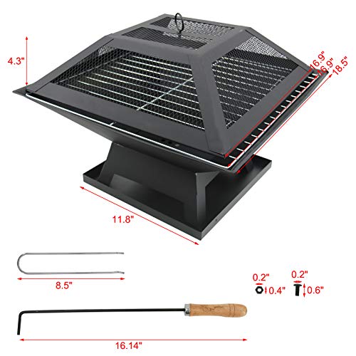 Finderomend 18.5 inch Outdoor Fire Pit Wood Burning Fireplace Patio Firepit Bowl Stove with Spark Screen Waterproof Cover Fire Poker for Camping Fire Picnic Bonfire Backyard