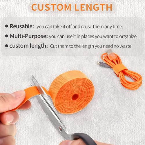 Image of IFNOW 32FT Reusable Fastening Tape Cable Ties Double-Sided Hook-and-Loop Cable Management Tape Strength and Durability 0.4'' /Width (1, Orange)