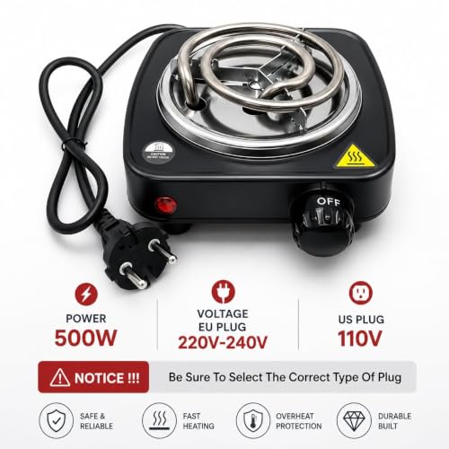 Image of 500W Mini Electric Chulha Hot Plate | Coal Burner, Portable Cooking Heater, Small Electric Stove, Charcoal Burner, Travel Stove for Home & Hostel