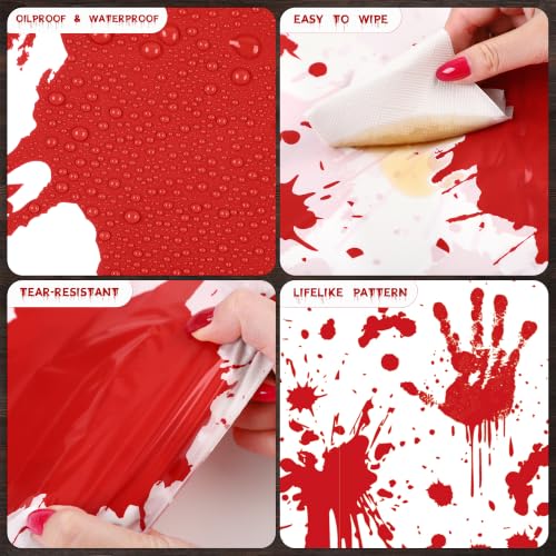 Image of Kochorie 100 Ft x 54 Inch Halloween Bloody Party Tablecloth Roll with Cutter Box Waterproof Plastic Horror Bloody Zombie Table Cover for Halloween Spooky Party Decorations. White