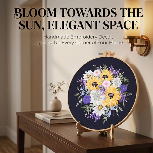 Image of Harimau Adult Beginner Embroidery Starter Kit, Complete Set with 4 Patterns, 2 Hoops, Needles, Scissors, Instruction Guide & Stitching Video Tutorials