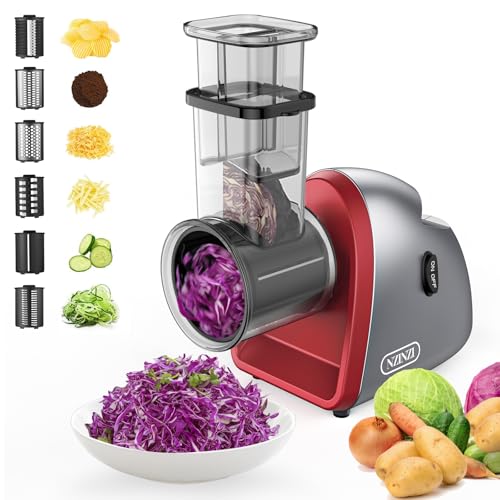Electric Cheese Grater with 6 Different Blade Shapes for Home Kitchen Use, 250W Electric Cheese Slicer for Vegetables, Fruits, Cheeses, Grey