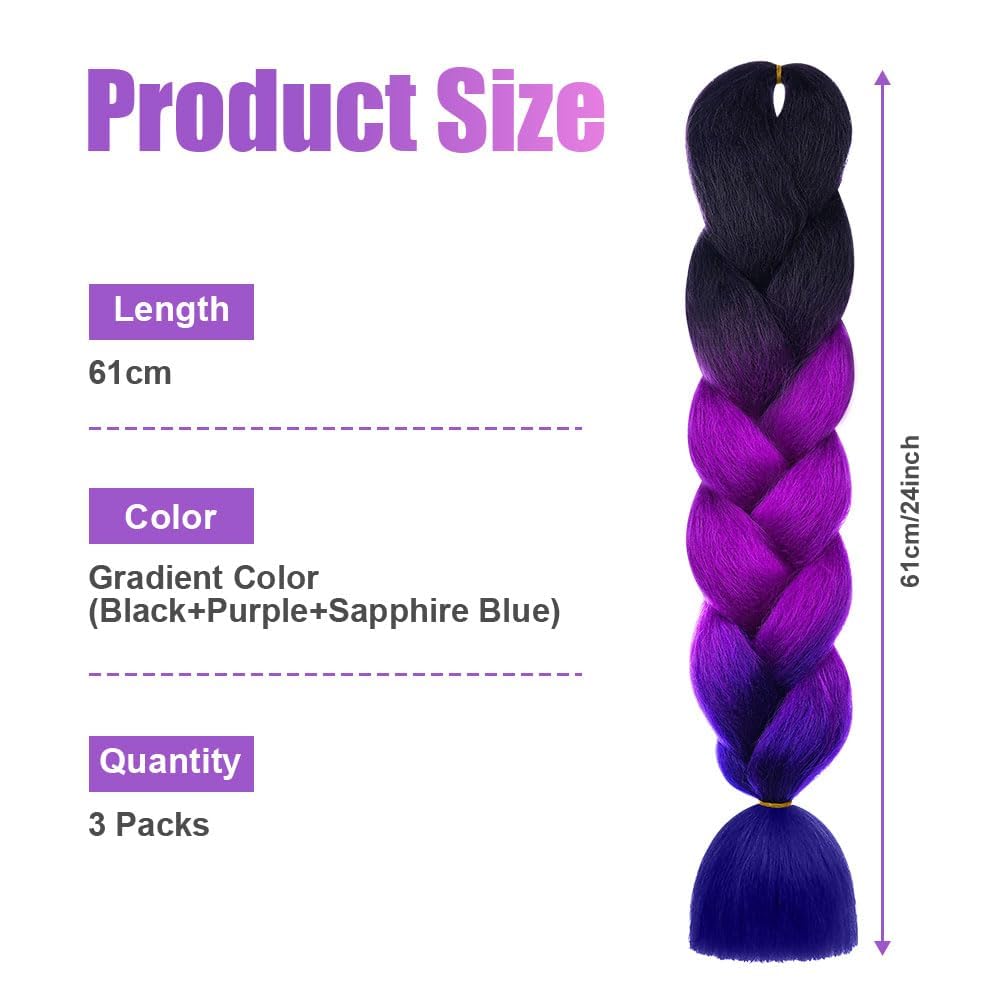 AUYAO Braiding Hair Extensions, 3Pcs Gradient Braid Hair Extension, Jumbo Braids Hair Extension Synthetic Wig - Image 2