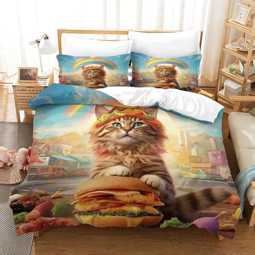 Funda nórdica de gato arcoíris 200x200 cm en microfibra con 2 fundas de almohada 3