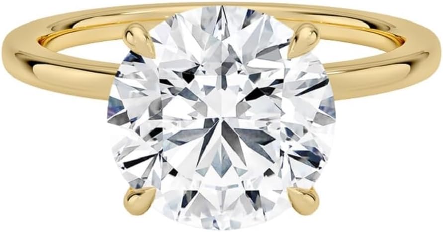 Moissanite Engagement Ring, Round Solitaire with Hidden Halo, 1CT-5CT, Available in 10k, 14k, 18k Gold and 925 Sterling Silver, Wedding Engagement Ring for Women