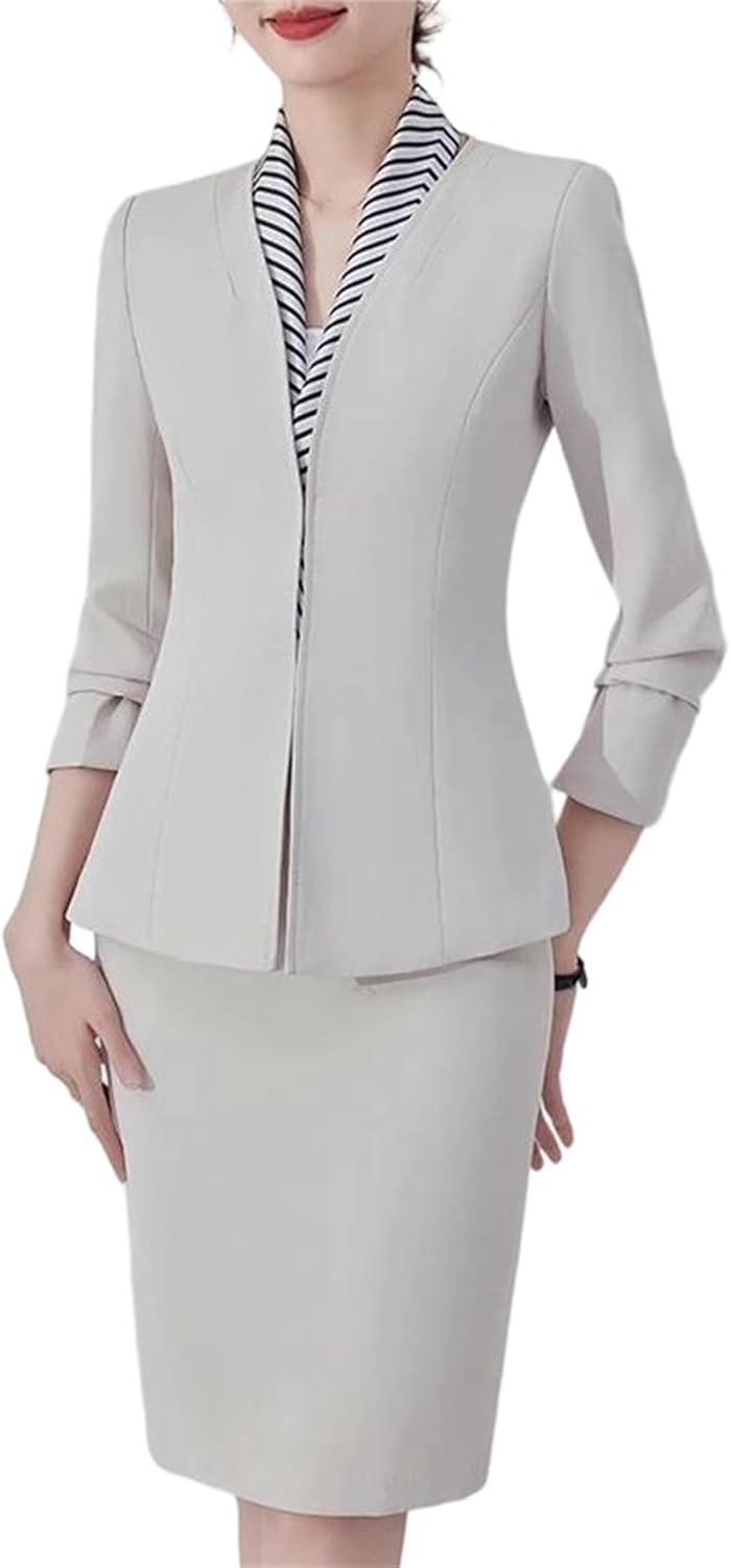 Women’S Professional Two Piece Suit Jacket Skirt Elegant Soft Comfortable Elegant Business Suits for Women