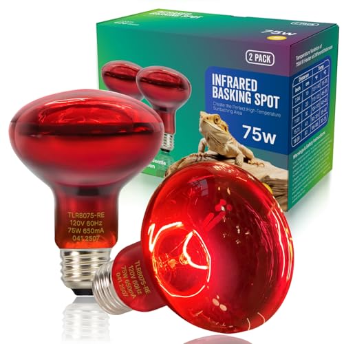 FLSNT 2 Pack Reptile Red Heat Lamp Bulbs, 75W Infrared Basking Spot Light for Turtles, Leopard...
