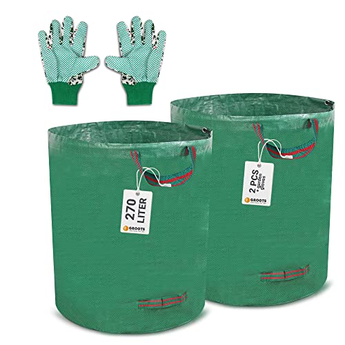 Bolsas de basura de jardín Groots con guantes - Bolsas de basura de jardín con asas - Bolsas de basura reutilizables para jardín y césped - 272 litros (2 piezas) Cover
