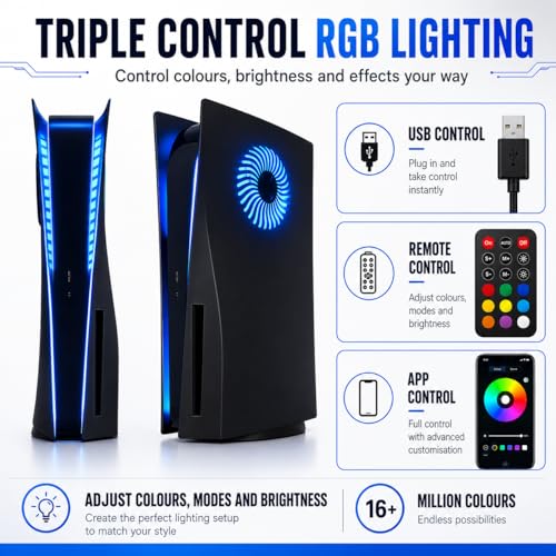 Image of LED Faceplate for PS5 Disc Edition Side Shell Plates PlayStation 5 Original Disc Console Cover with RGB Lighting Custom Design Anti-Scratch Dust Protection Replacement Shell