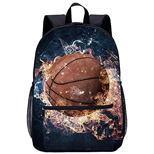 YWTW Mochila Mochilas Escolares Mochila Trabajo Mochila Ordenador Portatil Mochila Hombre Trabajo Impresión 3D Baloncesto Llama Mochila Cover