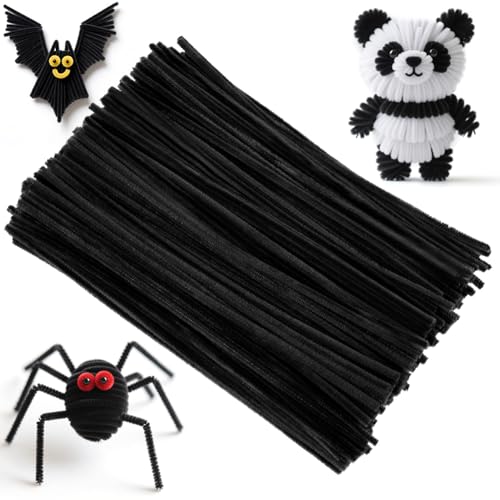 Ainiv 200PCS Pipe Cleaners for Craft 30cm Black Crafting Pipe Cleaners Fuzzy Sticks Craft Supplies Chenille Stems for DIY Arts & Crafts for Halloween Spider Creative Handmade DIY Decoration