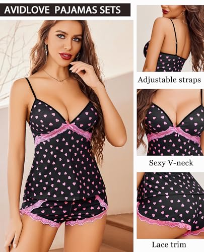 Image of Avidlove Sexy Pajamas Set for Women Lace Modal Cute Lingerie Sets 2 Piece Cami Pj Shorts Set Sleepwear