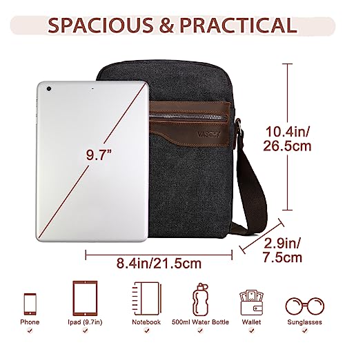 VASCHY Small Messenger Bag, Vintage Leather Canvas Crossbody Shoulder Side Bag for Men Women for Work/Travel3