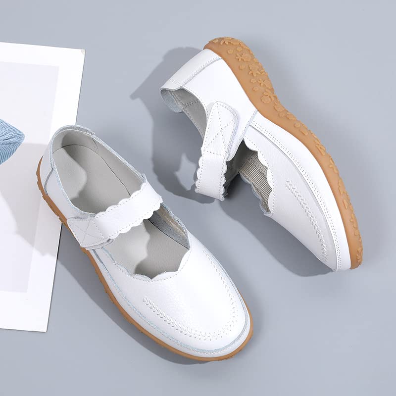 Eliogn Women's Mary Jane Flats Leather Fashion Casual Shoes Ultra Light Soft Comfortable Nurse Shoes Walking Flats3